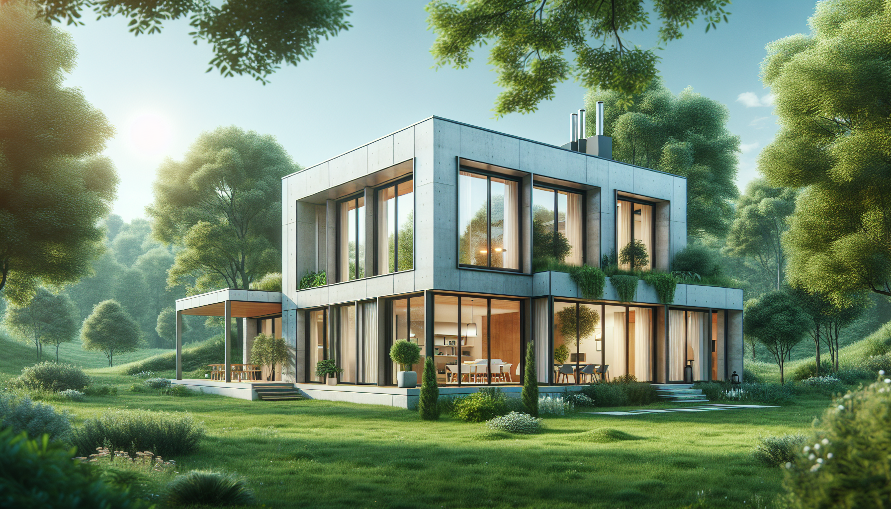 Passive solar home design with large windows for natural heating